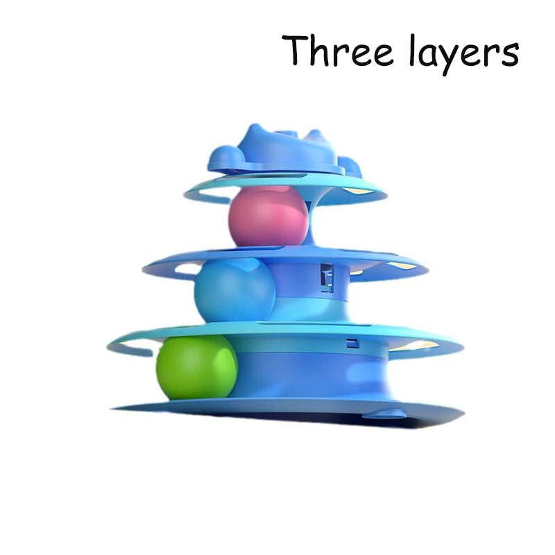 Interactive Cat Toy Tower Kitten Turntable Track Roller Balls Toys with Feather Pets Training Supplies Toy for Cat Tower