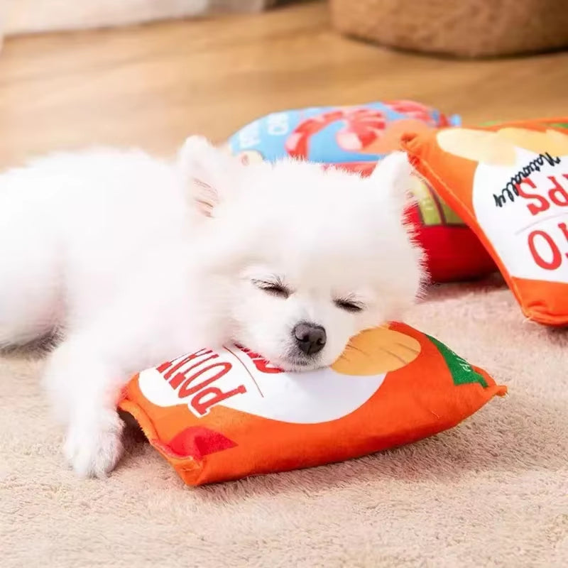 Funny Dog Toys Crisps Plush Filled Pets Squeaky Chew Toy Bite-Resistant Sounding Paper Toys for Small Medium Pets Supplies