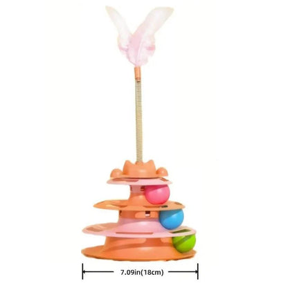 Interactive Cat Toy Tower Kitten Turntable Track Roller Balls Toys with Feather Pets Training Supplies Toy for Cat Tower